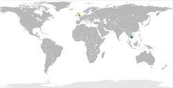 Map indicating locations of Cambodia and United Kingdom