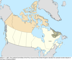 Map of the change to Canada on March 11, 1927