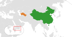 Map indicating locations of China and Turkmenistan