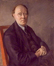 Portrait painting of Clive Bell, seated wearing a suit and tie