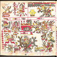 Cihuatlampa, West hemisphere with its respective trees, temples, patron deities and divinatory signs.