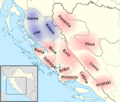 Image 79A map of 10th-century Croatian counties (županije), as they were mentioned in De Administrando Imperio. The counties marked in blue, represent the territories governed by the Croatian Ban. (from History of Croatia)