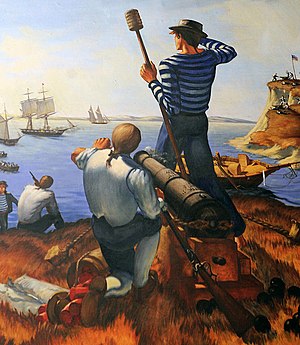 "Defense of the Cutter Eagle", a painting by the Works Progress Administration
