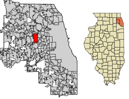 Location of Elmhurst in DuPage County, Illinois.