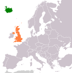 Map indicating locations of Iceland and United Kingdom