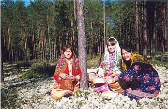 Khanty girls gathering berries