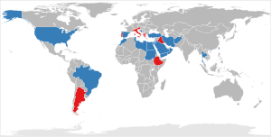 World map depicting the countries which have used the M60 Main Battle Tank