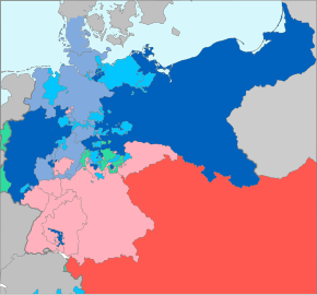 central European map showing Prussia's allies (few) and Austria's allies (many)