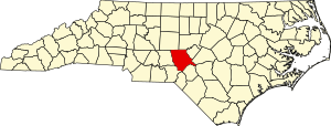 Map of North Carolina highlighting Moore County