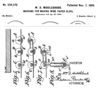 Middlebrook 1899 patent for a paper clip machine showing that the Gem was already in common use (top and bottom)