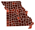 Image 4Map of counties in Missouri by racial plurality, per the 2020 U.S. census Legend Non-Hispanic White   50–60%   60–70%   70–80%   80–90%   90%+ Black or African American   40–50% (from Missouri)