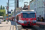 BDeh 3/6 of AB operating as S25 service between Rorschach Hafen and Heiden (with additional open-window coaches during good weather conditions)