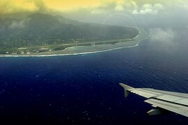 Another outbound view of Rarotonga Airport and the island's mountainous interior