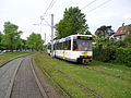 Tram leaving De Haan station