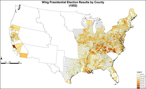 Map of Whig presidential election results by county