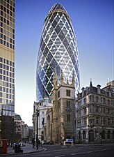 30 St Mary Axe (or "The Gherkin") in London, by Norman Foster (2004)