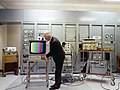 Image 17A color television test at the Mount Kaukau transmitter site, New Zealand in 1970. A test pattern with color bars is used to calibrate the signal. (from Color television)