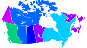 A provincial map of the Canada color-coded for abortion access. Abortion is legal at all stages in Canada, but availability is subject to medical guidelines.