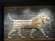 Room 55 - Panel with striding lion made from glazed bricks, Neo-Babylonian, Nebuchadnezzar II, Southern Iraq, 604–562 BC