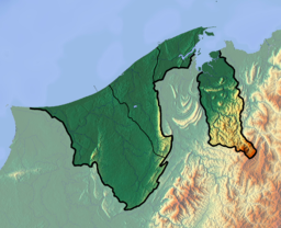 Map showing the location of Brunei Bay on the northern coast of Borneo island
