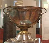 Derrynaflan Chalice, 8th- or 9th-century. Part of the Derrynaflan Hoard found in 1980 near Killenaule, County Tipperary.[38]