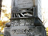 Proper right side is inscribed: Hannah Wife of Peter Force Born April 2, 1798 Died March 20, 1857[37]