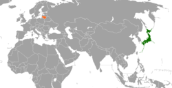 Map indicating locations of Japan and Lithuania