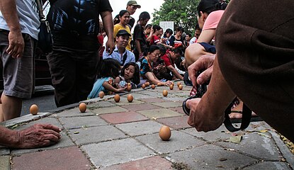 Egg balancing in Tangerang, Indonesia