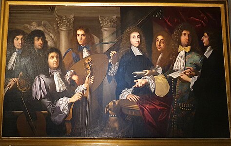 Ferdinando de’ Medici mit seinen Musikern, Gemälde von Anton Domenico Gabbiani. Der Fürst ist der zweite von rechts.