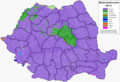 Geographic distribution of Romanians in Romania (coloured in purple) at commune level (2011 census)