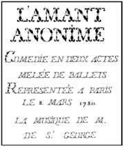 Newspaper notice for opera L'amand anonyme