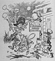 Image 51903 editorial cartoon by Bob Satterfield, depicting Arizona and New Mexico as crazed gunfighters intent on gaining access to the "E pluribus unum tavern". (from History of Arizona)