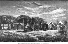 drawing of the camp on Caroline Island in 1883