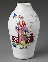 English vase with chinoiserie shape and decoration, 5 inches tall, 1755–65, probably Bristol