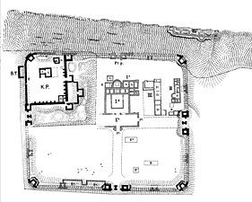 Ditch plan at Eining Roman Fort (D) with late antiquity reduction in the northwest corner of the castrum