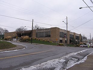 Alexander Hall in 2008, with the former Route 18 in the foreground.