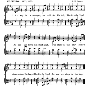 First known musical setting to be published with the carol, from "Little children's book" (1885).[5]
