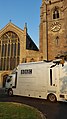 BBC outside broadcast van at the West front
