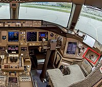 wide angle view of aircraft cockpit