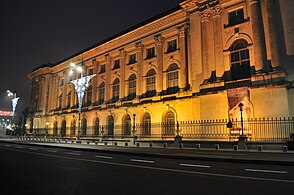 The façade of the Royal Palace in Bucharest (left wing, near Athenee Palace Hilton Hotel), photographed before dawn.