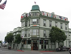 The Buon Gusto (Eagle House) Hotel from the era when travel to Humboldt Bay was primarily by ship. Docks for ships from San Francisco were nearby this corner, which at one time had four hotels.