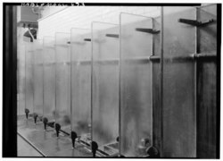 Vintage urinals in Boston secondary school (c. 1933–1959)
