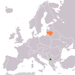 Map indicating locations of Kosovo and Lithuania