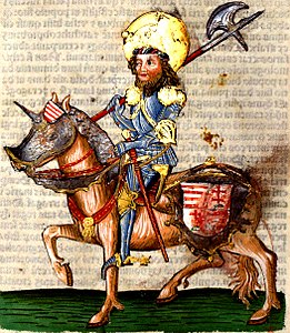Saint Ladislaus the knight-king (Chronica Hungarorum, 1488)