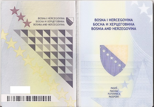 First and second page of a contemporary Bosnia and Herzegovina biometric passport