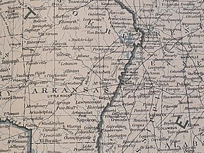 Map of key point in Arkansas: Van Buren is in west-central Arkansas, Little Rock is in central Arkansas, and Pine Bluff is south and slightly to the east of Little Rock