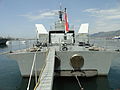 Missile boat with missile launching on the after deck.