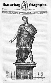 Engraving of the statue on the cover page of The Saturday Magazine, 1833