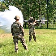 A US Army soldier firing the AT4-CS (2020)