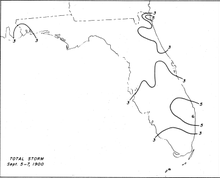 A map of Florida with contour lines to indicate rainfall amounts